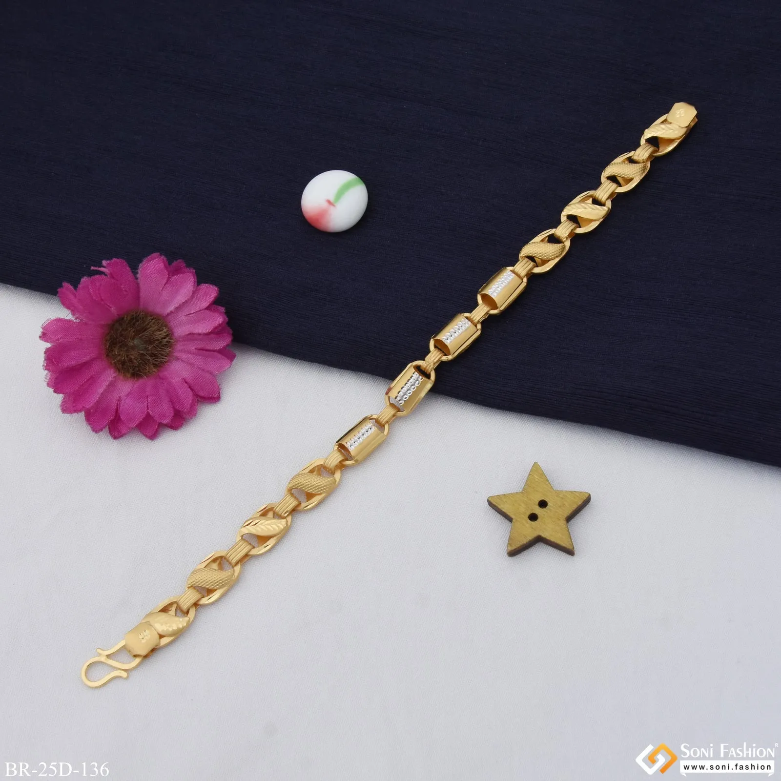 1 Gram Gold Plated 2 In 1 Prominent Design Kohli Bracelet for Men - Style D136
