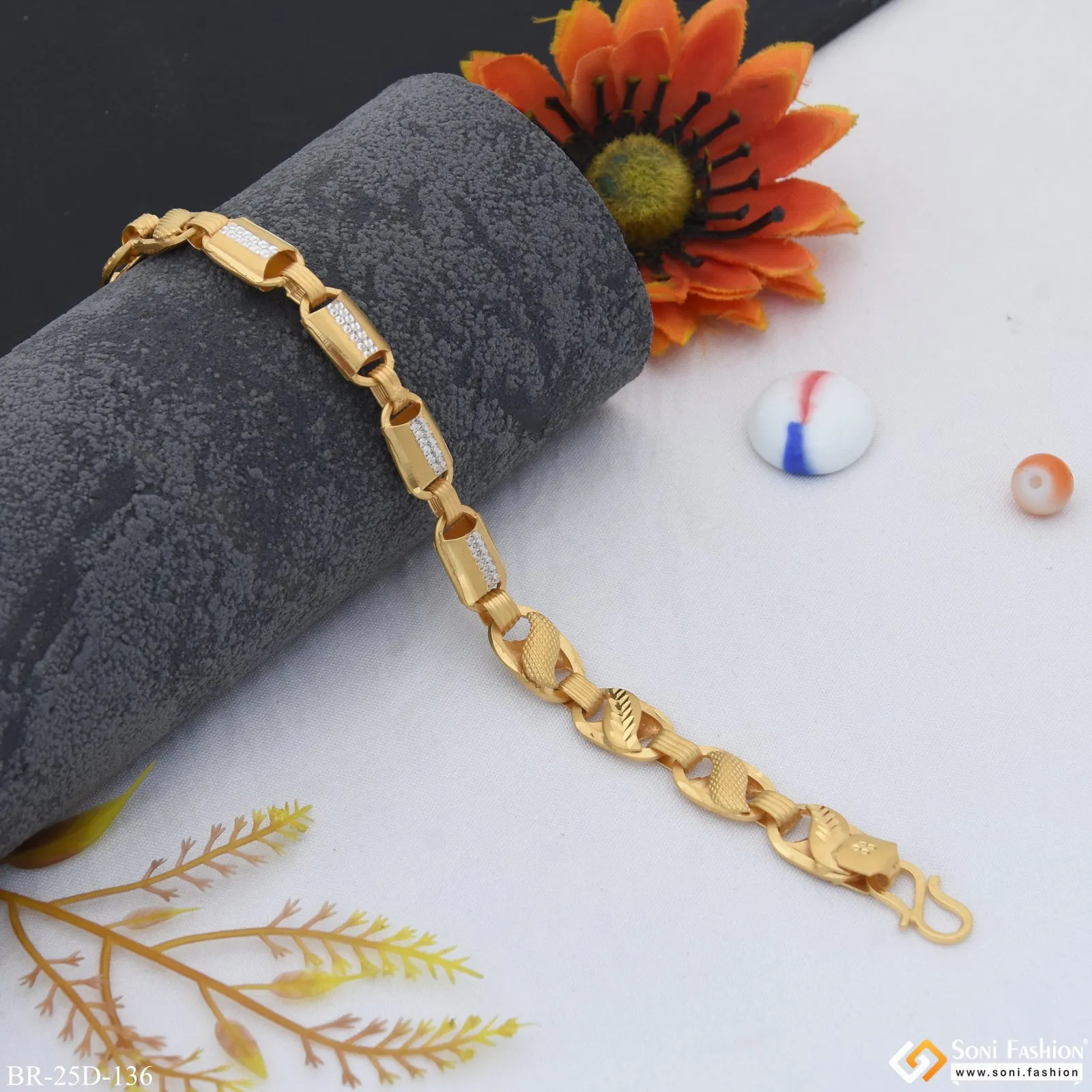 1 Gram Gold Plated 2 In 1 Prominent Design Kohli Bracelet for Men - Style D136