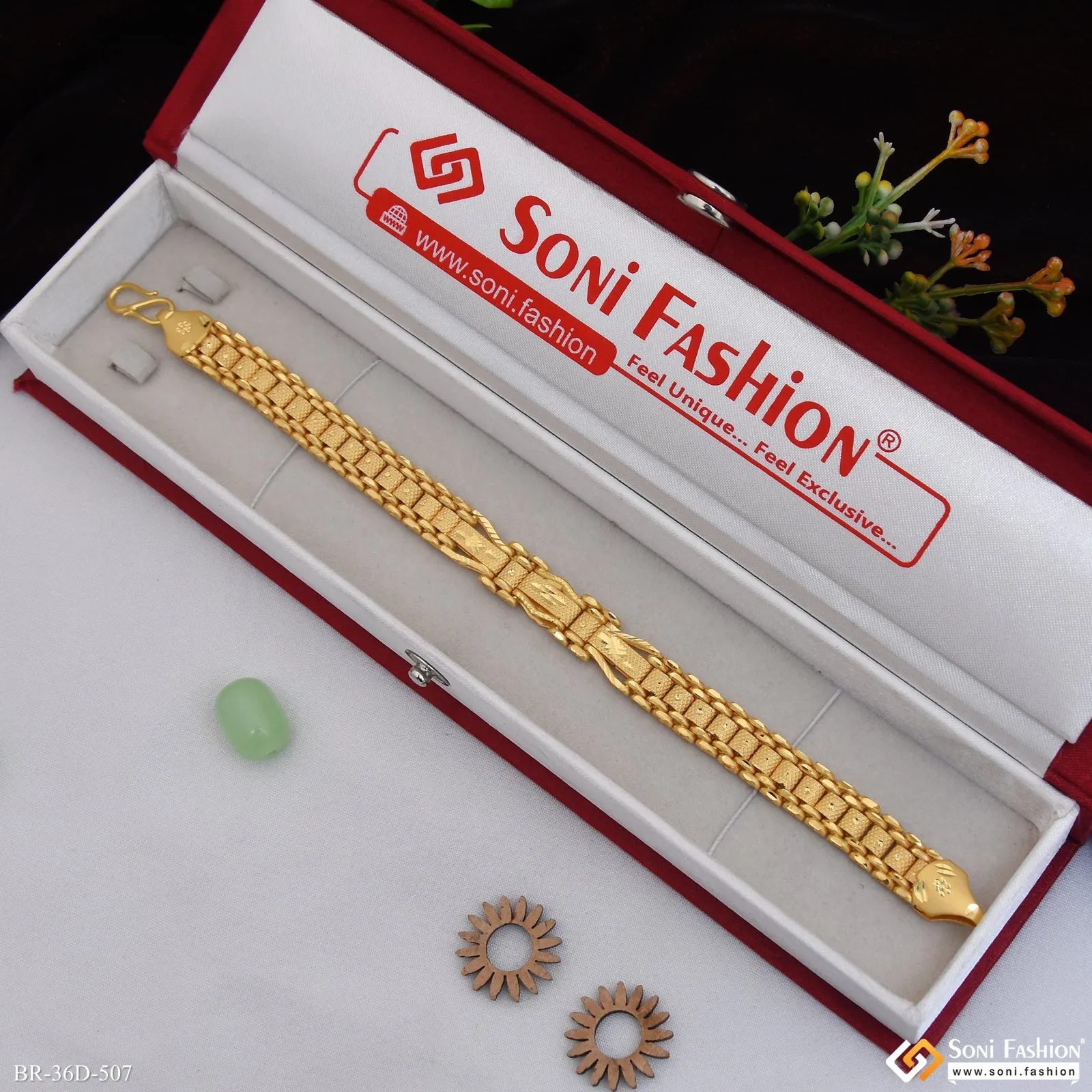 1 Gram Gold Plated Delicate Design Box Bracelet for Men - Style D507
