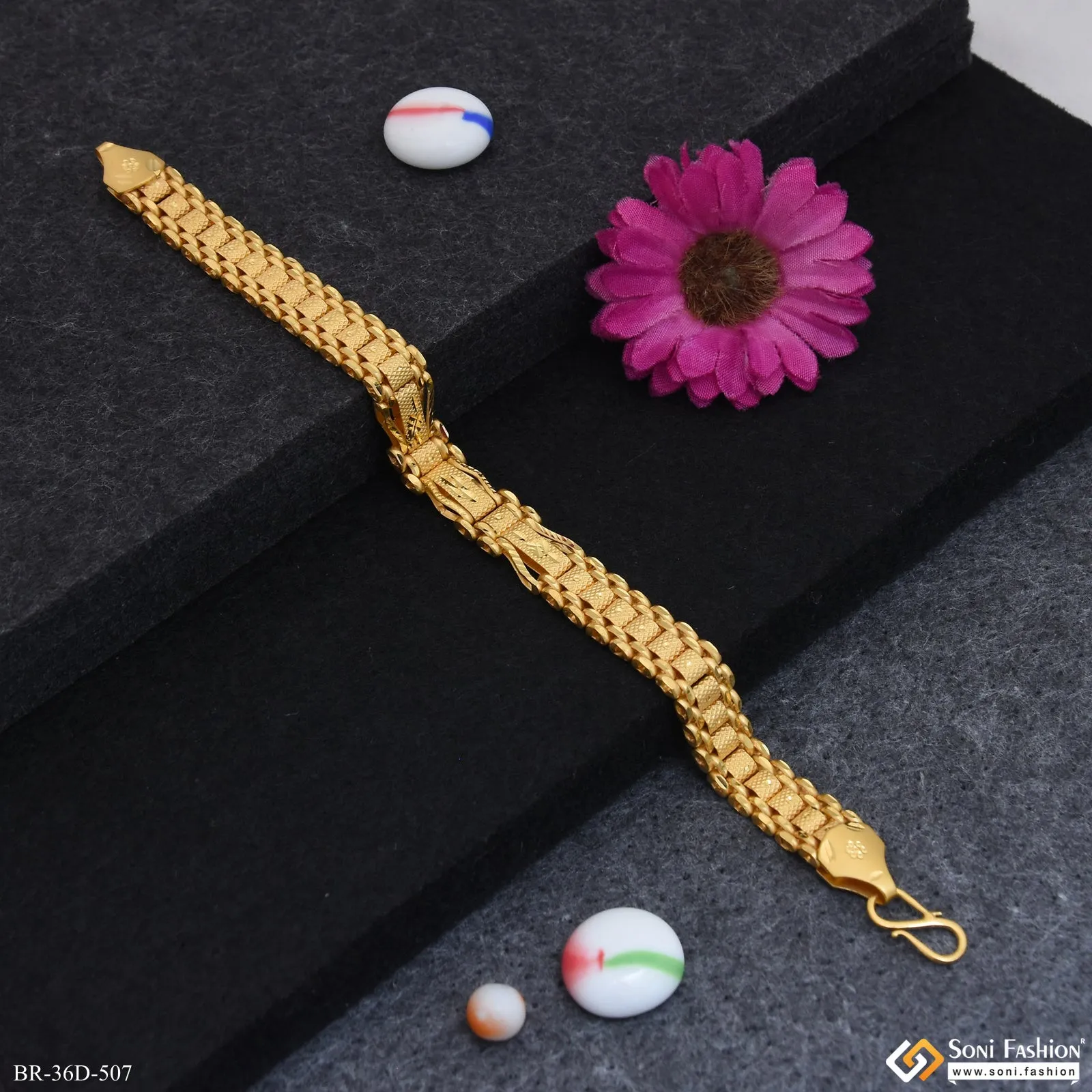 1 Gram Gold Plated Delicate Design Box Bracelet for Men - Style D507