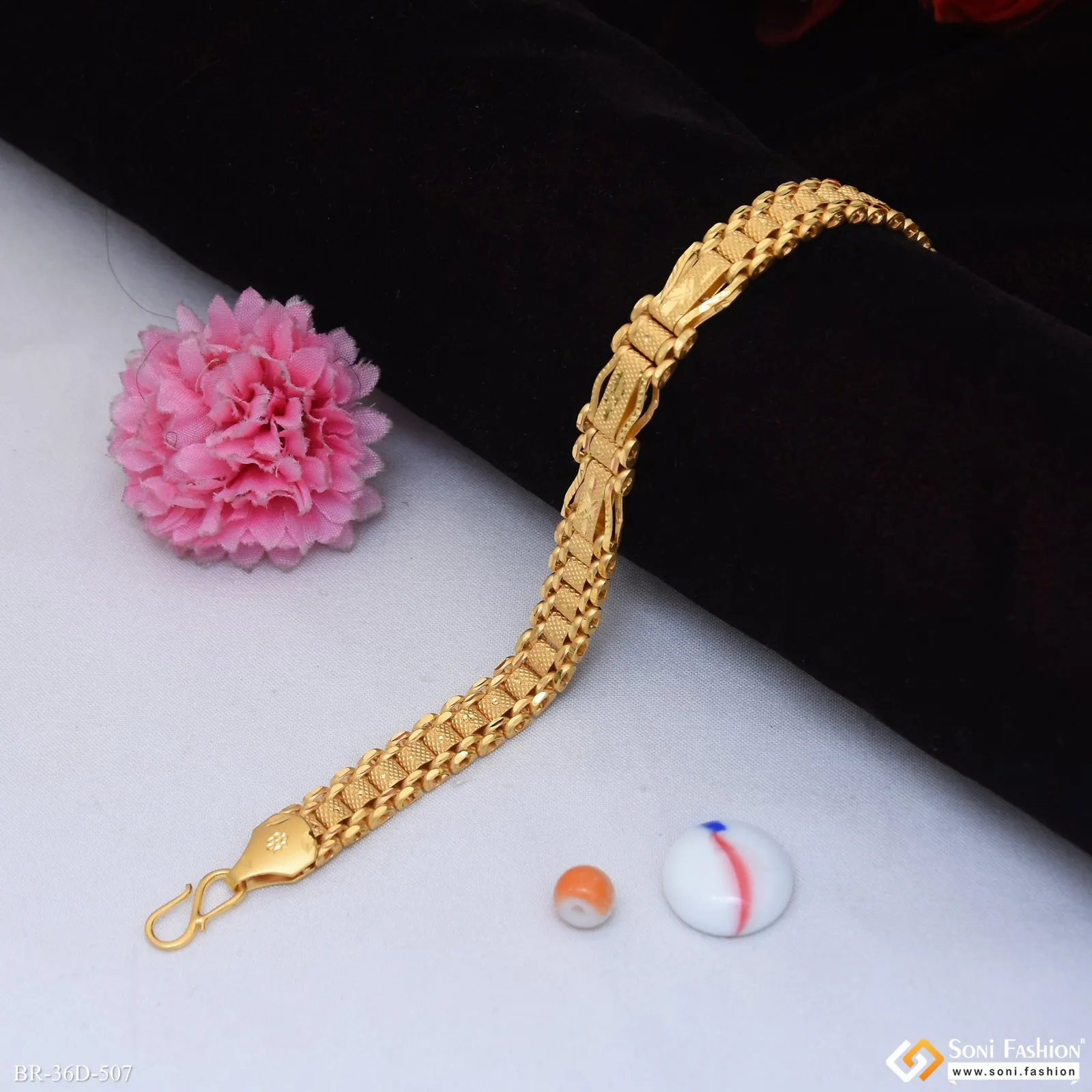 1 Gram Gold Plated Delicate Design Box Bracelet for Men - Style D507