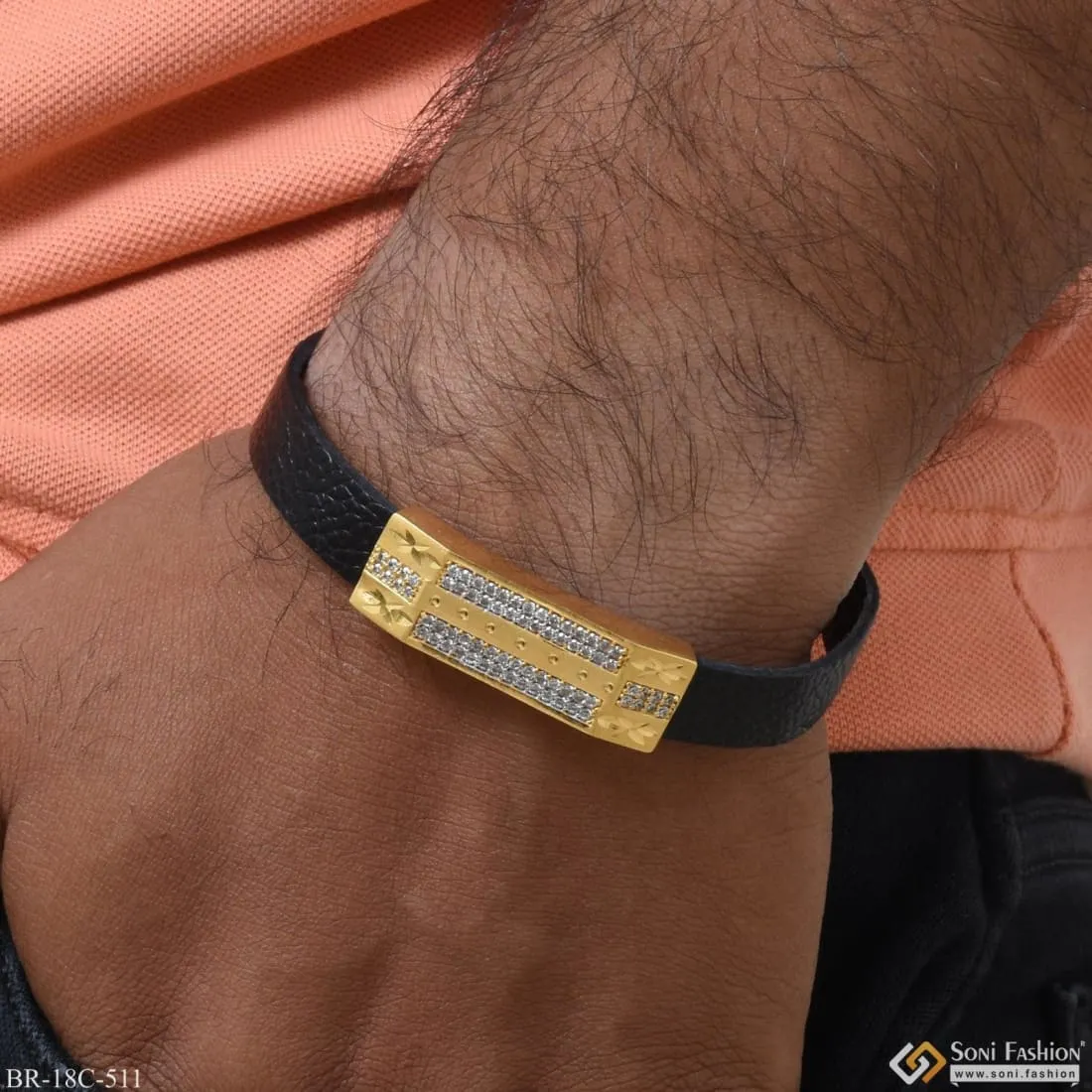 1 Gram Gold Plated with Diamond Fashionable Design Bracelet for Men - Style C511