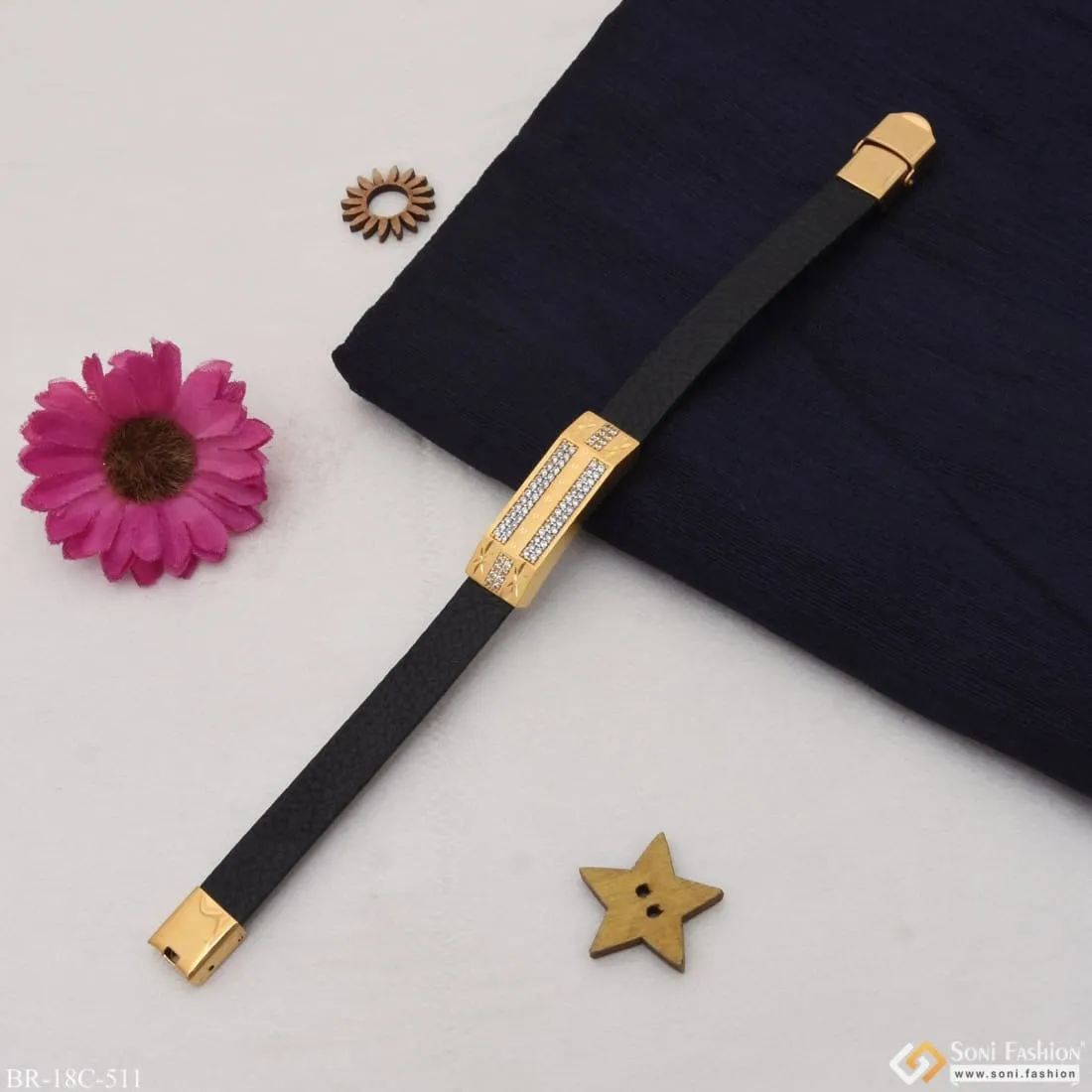 1 Gram Gold Plated with Diamond Fashionable Design Bracelet for Men - Style C511