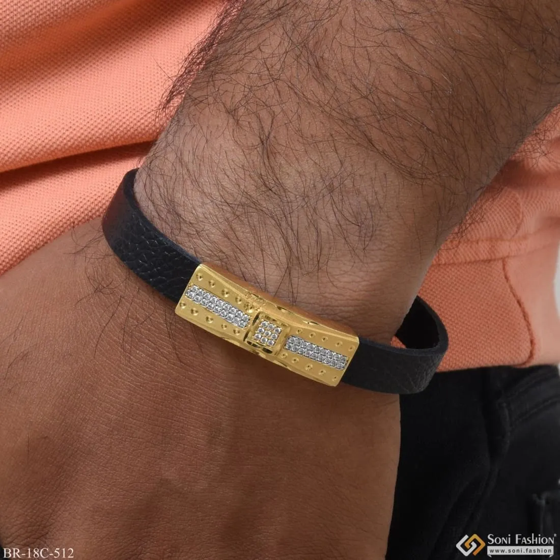1 Gram Gold Plated With Diamond Fashionable Design Bracelet For Men - Style C512
