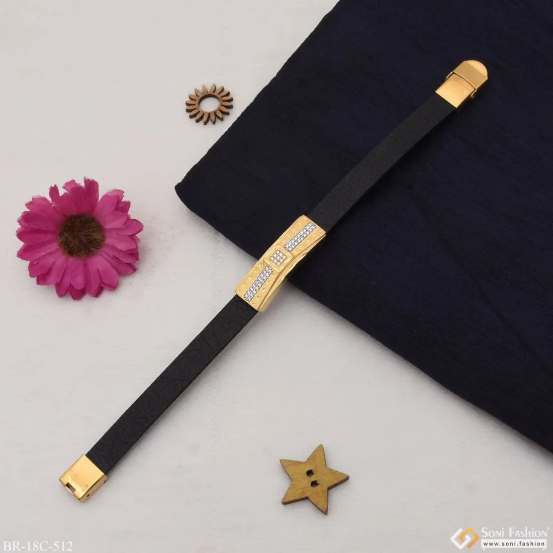 1 Gram Gold Plated With Diamond Fashionable Design Bracelet For Men - Style C512