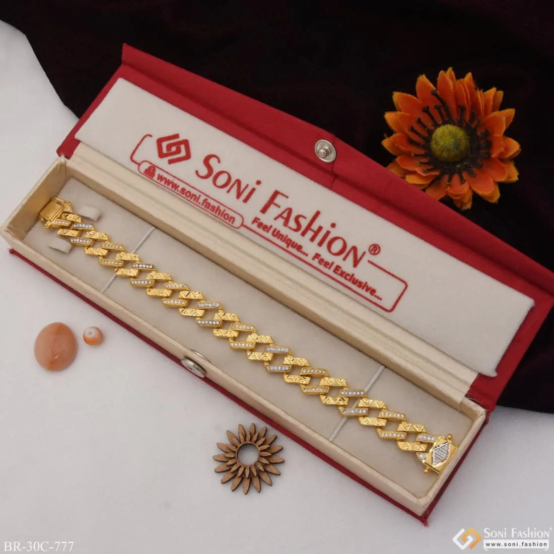 1 Gram Gold Plated With Diamond Fashionable Design Bracelet For Men - Style C777