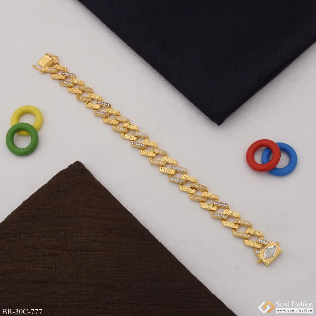 1 Gram Gold Plated With Diamond Fashionable Design Bracelet For Men - Style C777