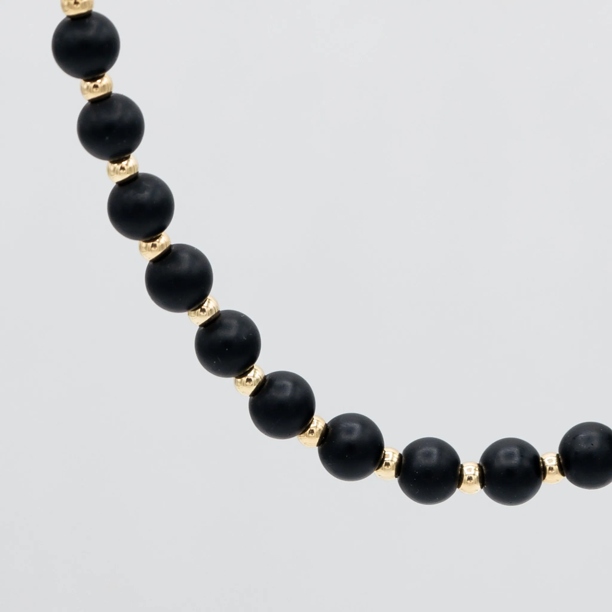 10mm Matte Black Onyx & 14k Gold Filled Beaded Necklace