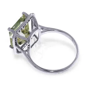 14K Solid White Gold Ring w/ Natural Black Diamonds & Green Amethyst