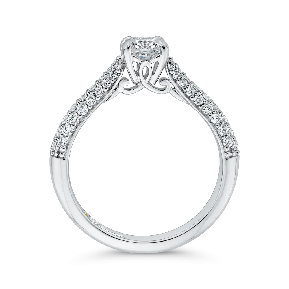 14K White Gold Round Diamond Cathedral Style Engagement Ring