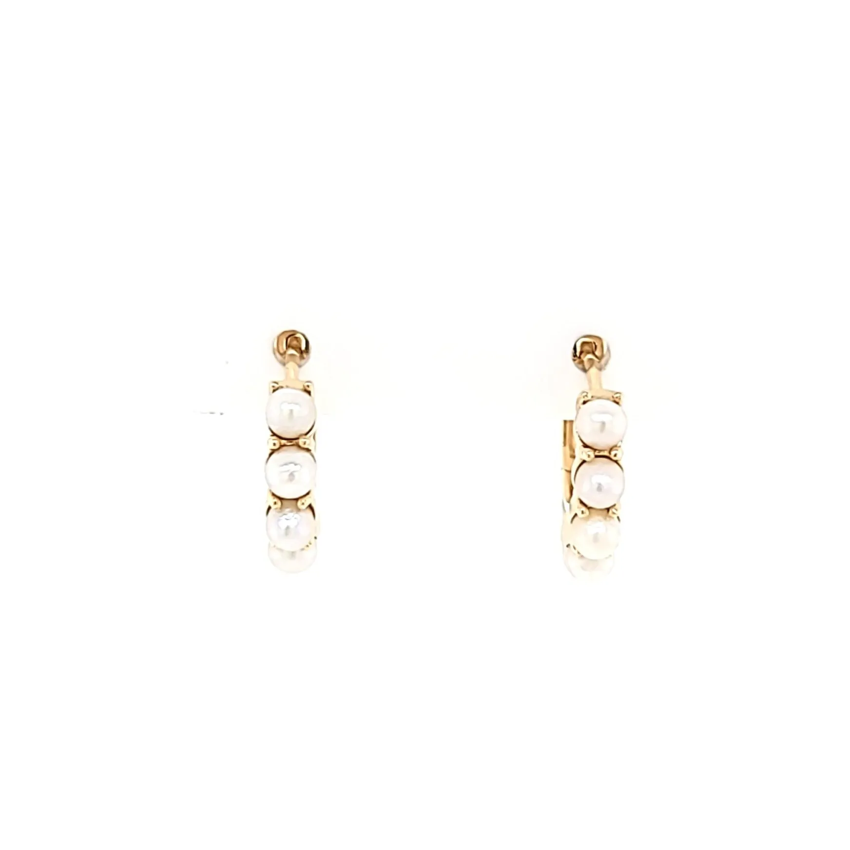 14k Yellow Gold Freshwater Pearl Hoop Earrings (I7745)