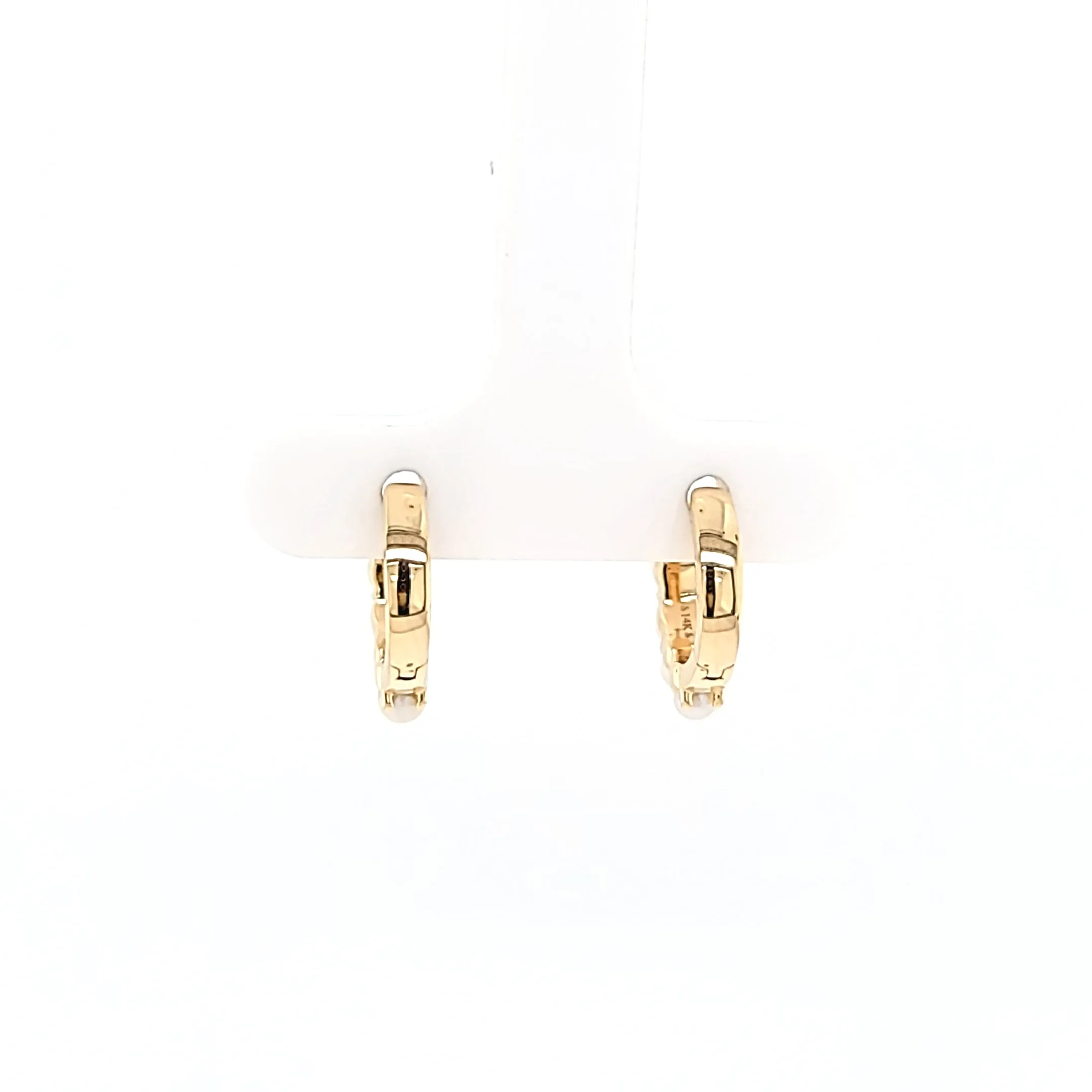 14k Yellow Gold Freshwater Pearl Hoop Earrings (I7745)