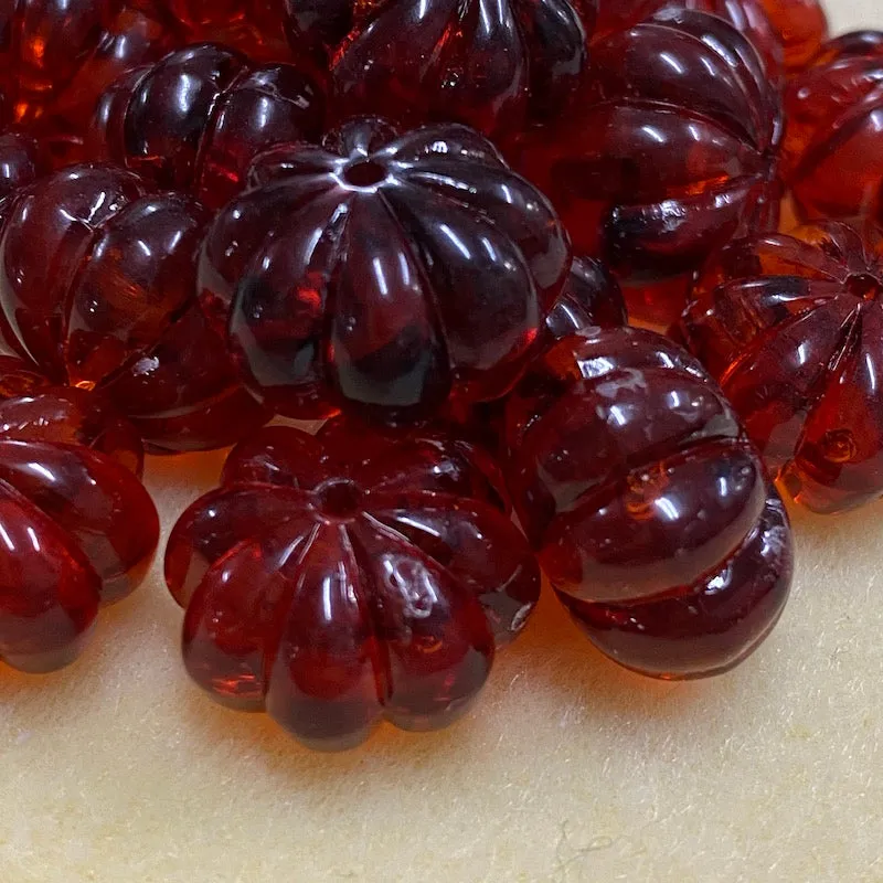 14x22mm Pumpkin Beads (10) - Cherry - Amber Look Vintage Beads