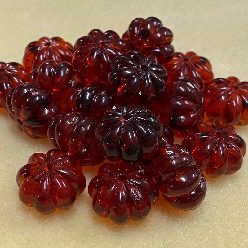 14x22mm Pumpkin Beads (10) - Cherry - Amber Look Vintage Beads