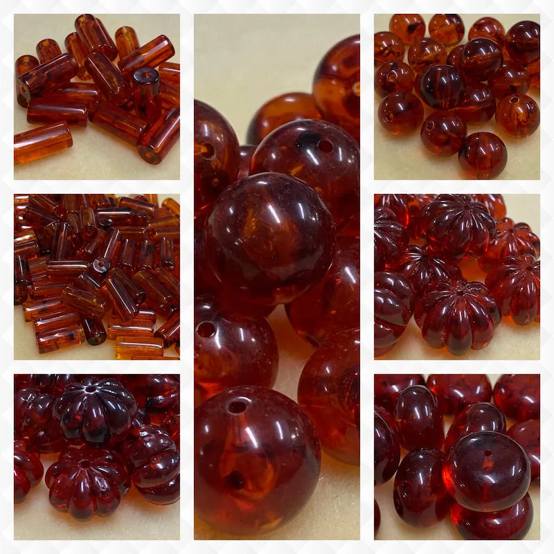 14x22mm Pumpkin Beads (10) - Cherry - Amber Look Vintage Beads