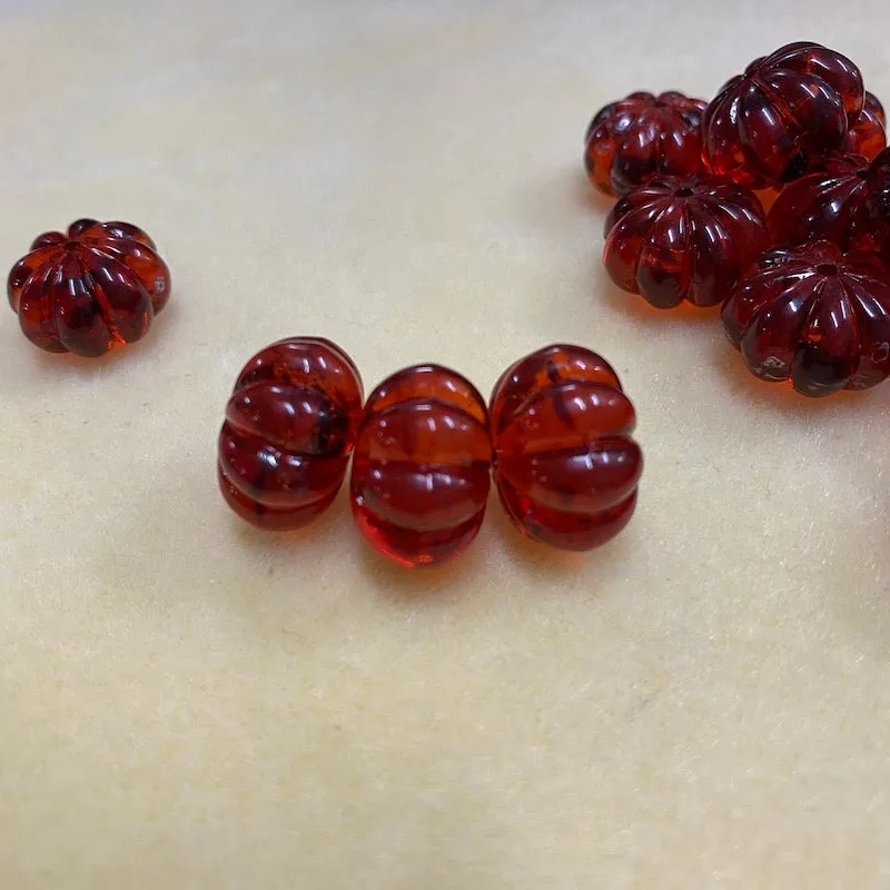 14x22mm Pumpkin Beads (10) - Cherry - Amber Look Vintage Beads