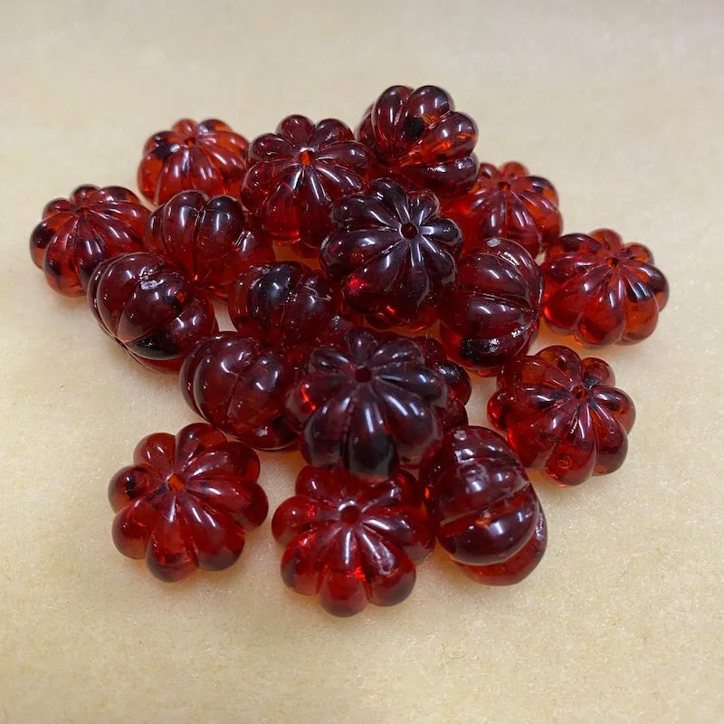 14x22mm Pumpkin Beads (10) - Cherry - Amber Look Vintage Beads