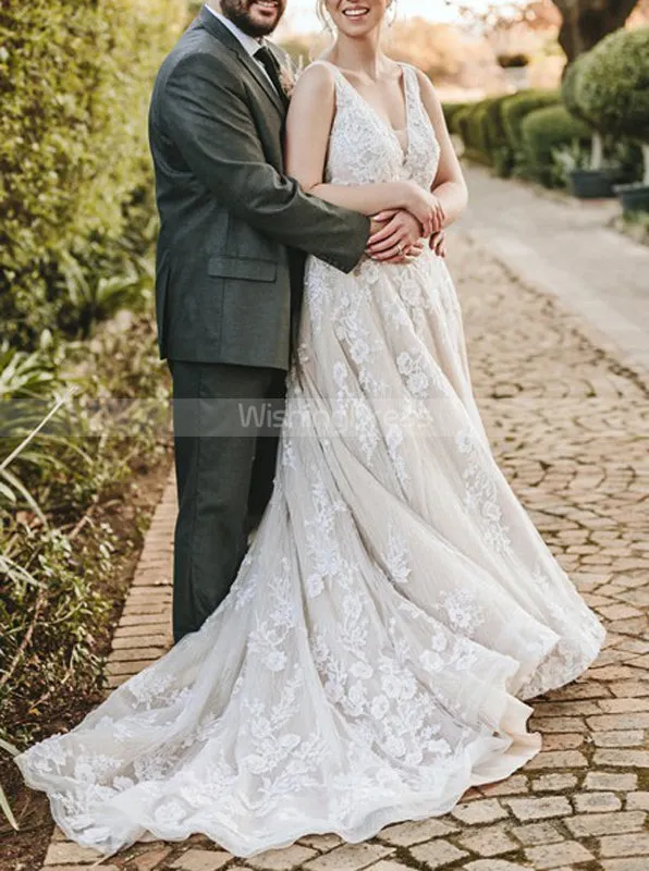 A-line Lace Wedding Gown,Luxurious Wedding Dress,WD00877
