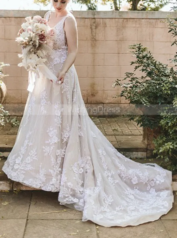 A-line Lace Wedding Gown,Luxurious Wedding Dress,WD00877