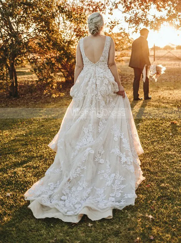 A-line Lace Wedding Gown,Luxurious Wedding Dress,WD00877