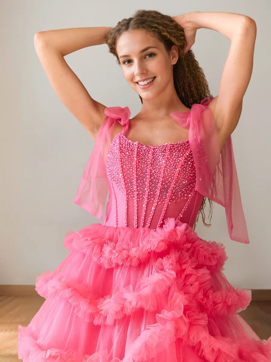 A-Line/Princess Cowl Neck Sleeveless Floor-Length Luxurious Prom Dresses with Crystal & Pleats