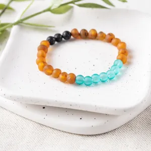 Adults | Aqua Sea Glass   Raw Cognac Aromatherapy Bracelet