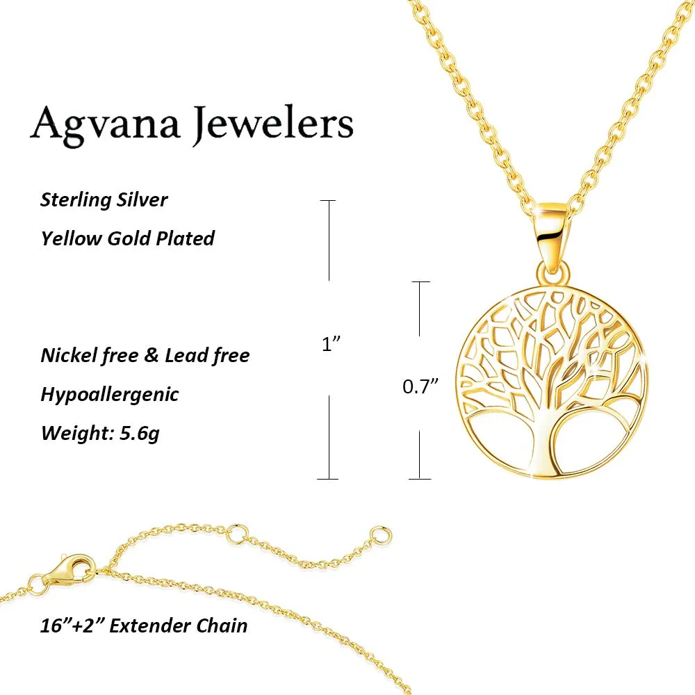 Agvana Tree of Life Necklace Earrings for Women Gold Plated Sterling Silver Family Tree Pendant Anniversary Birthday Jewelry Christmas Gifts for Girls Mom Grandma Wife Daughter Her with Jewelry Box