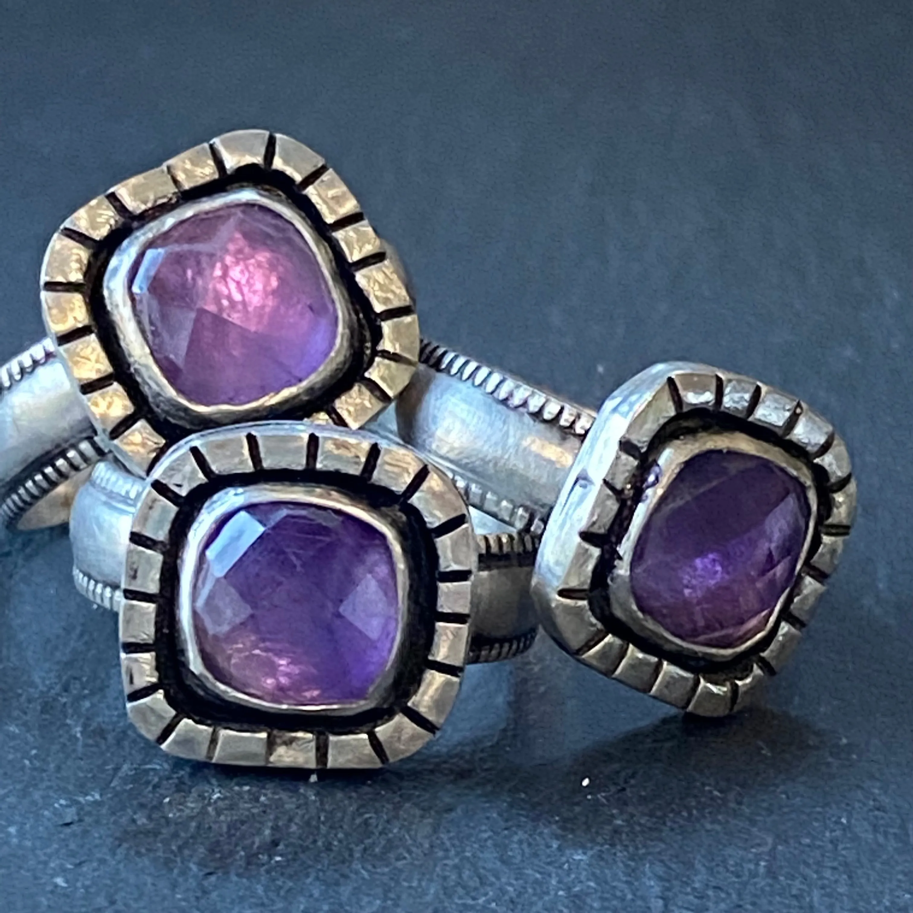 Amethyst sterling silver organically shaped raw rustic ring size 7 or 8