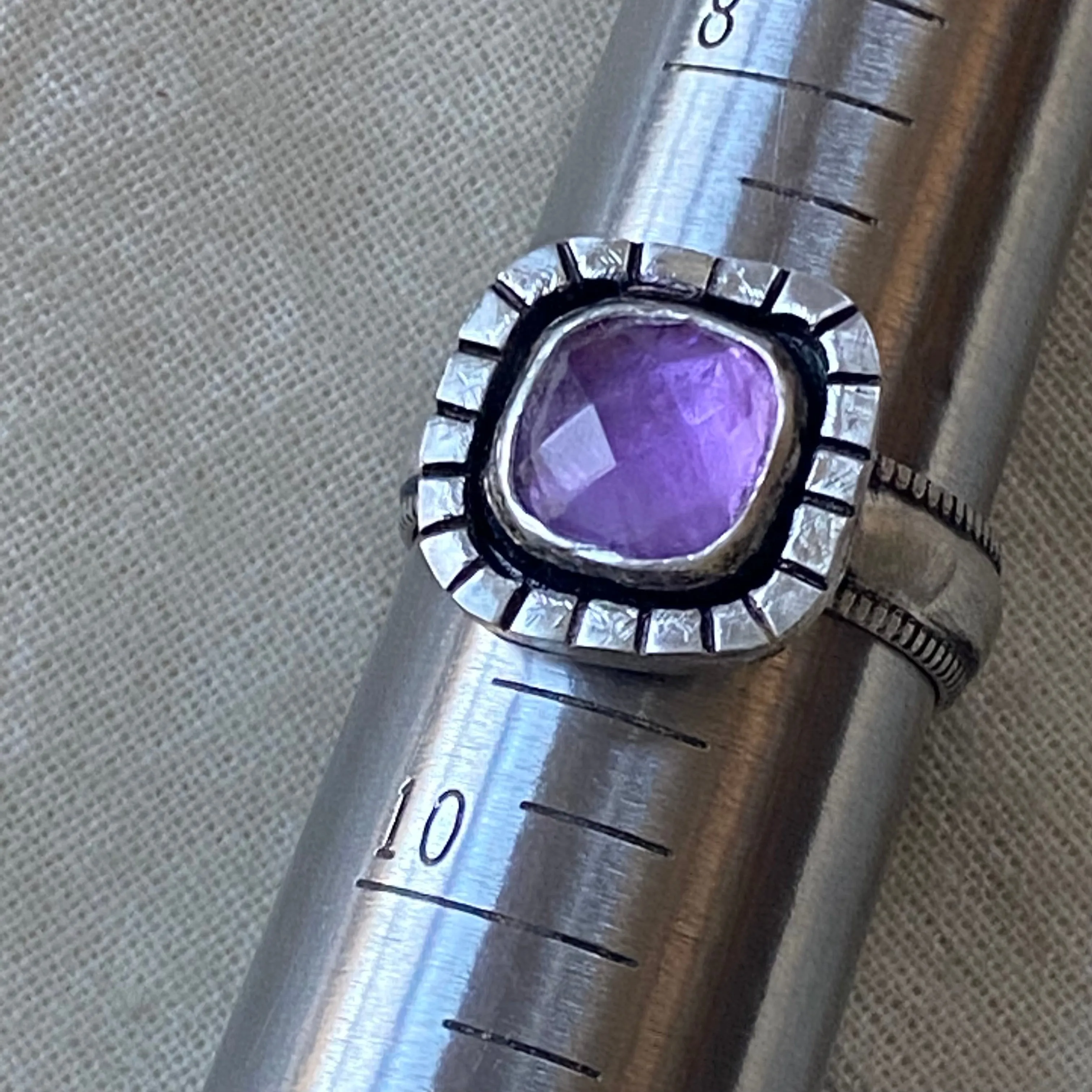 Amethyst sterling silver organically shaped raw rustic ring size 7 or 8