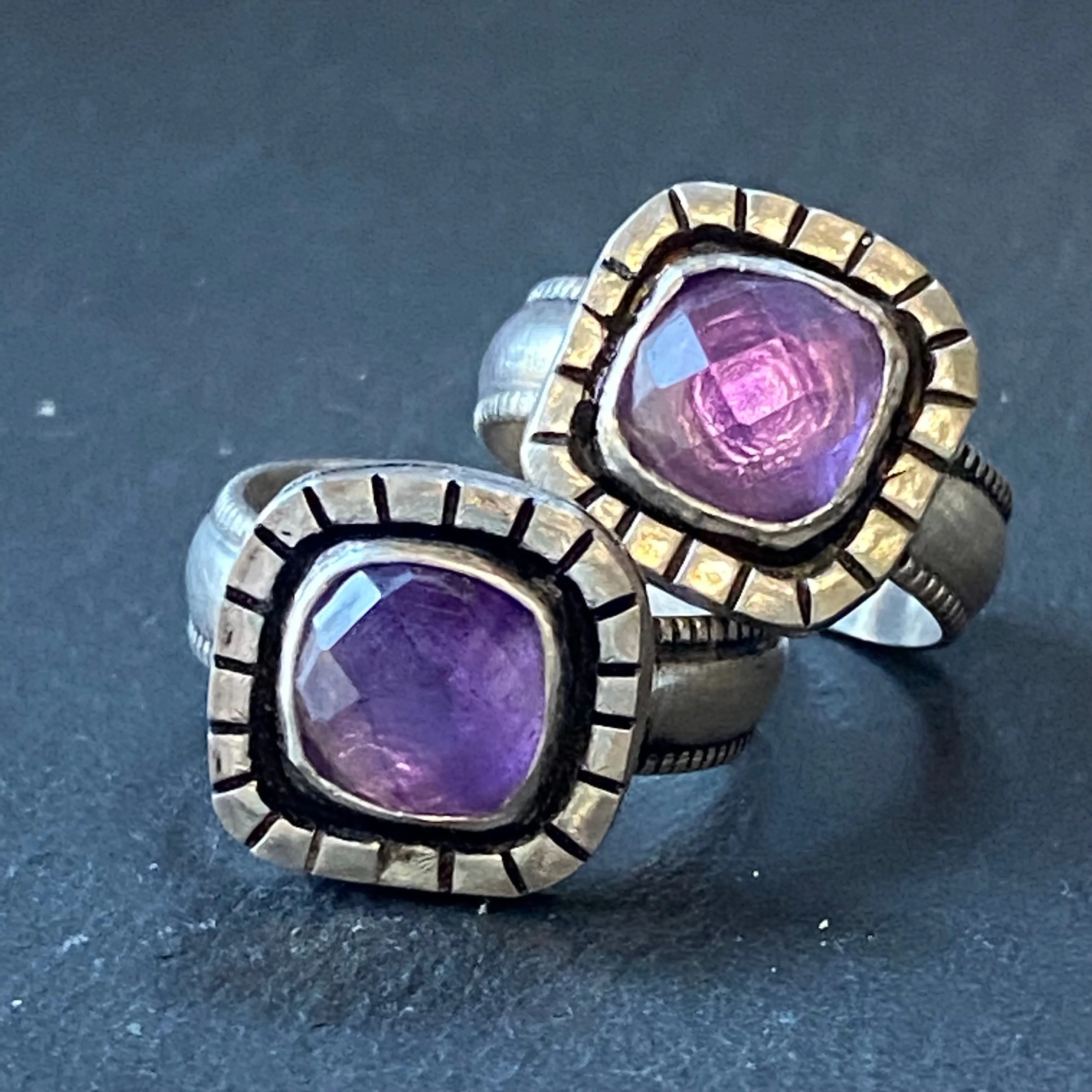 Amethyst sterling silver organically shaped raw rustic ring size 7 or 8