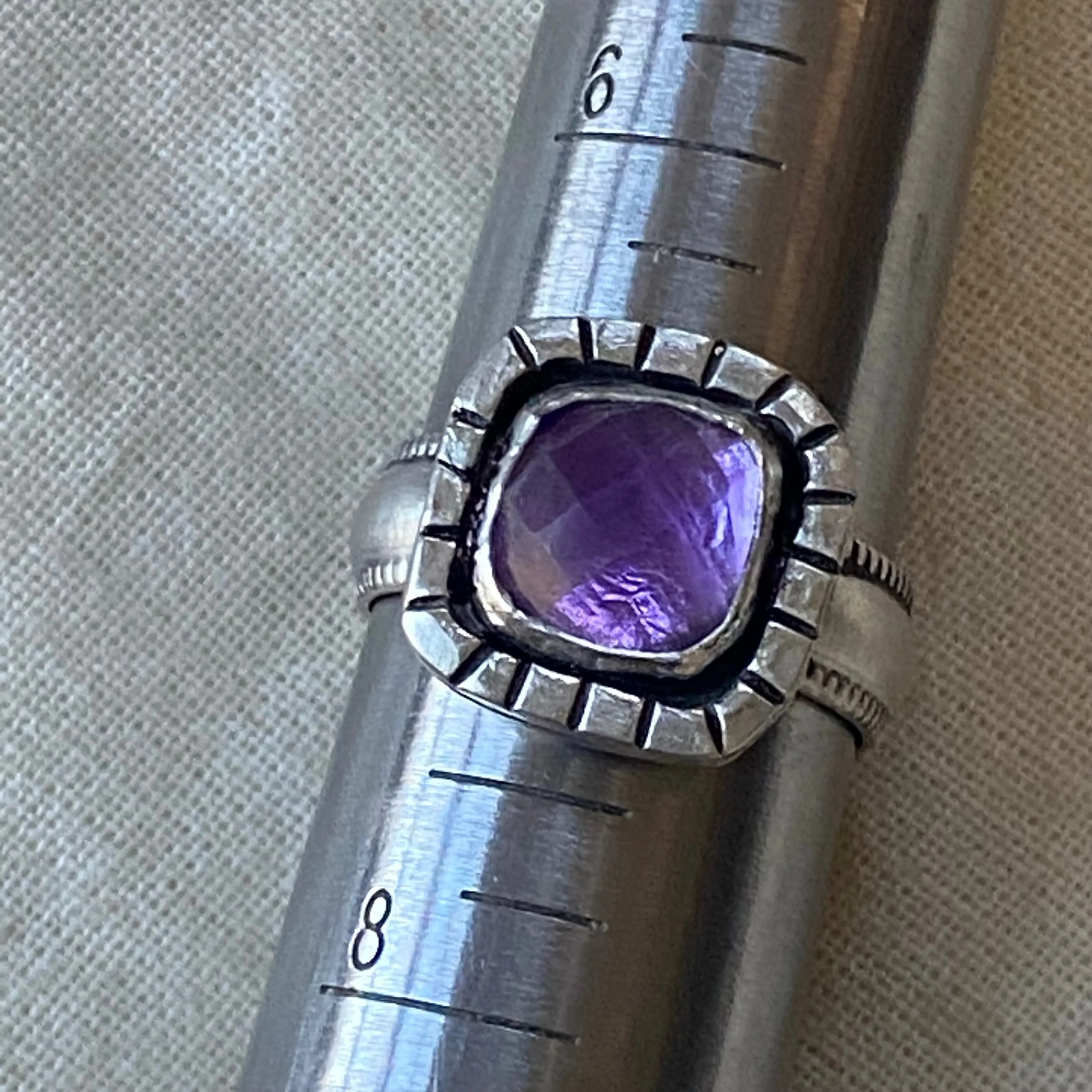 Amethyst sterling silver organically shaped raw rustic ring size 7 or 8