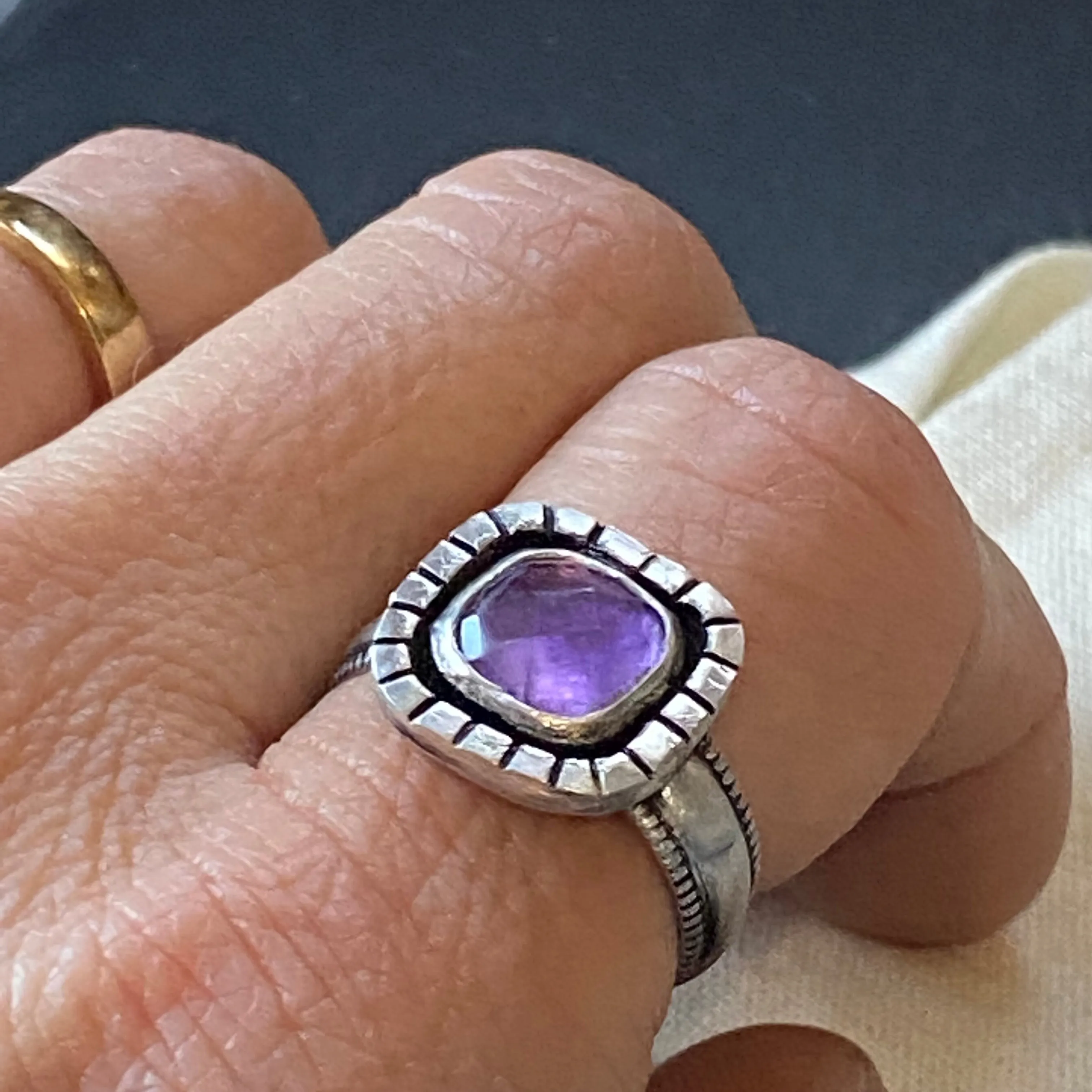 Amethyst sterling silver organically shaped raw rustic ring size 7 or 8
