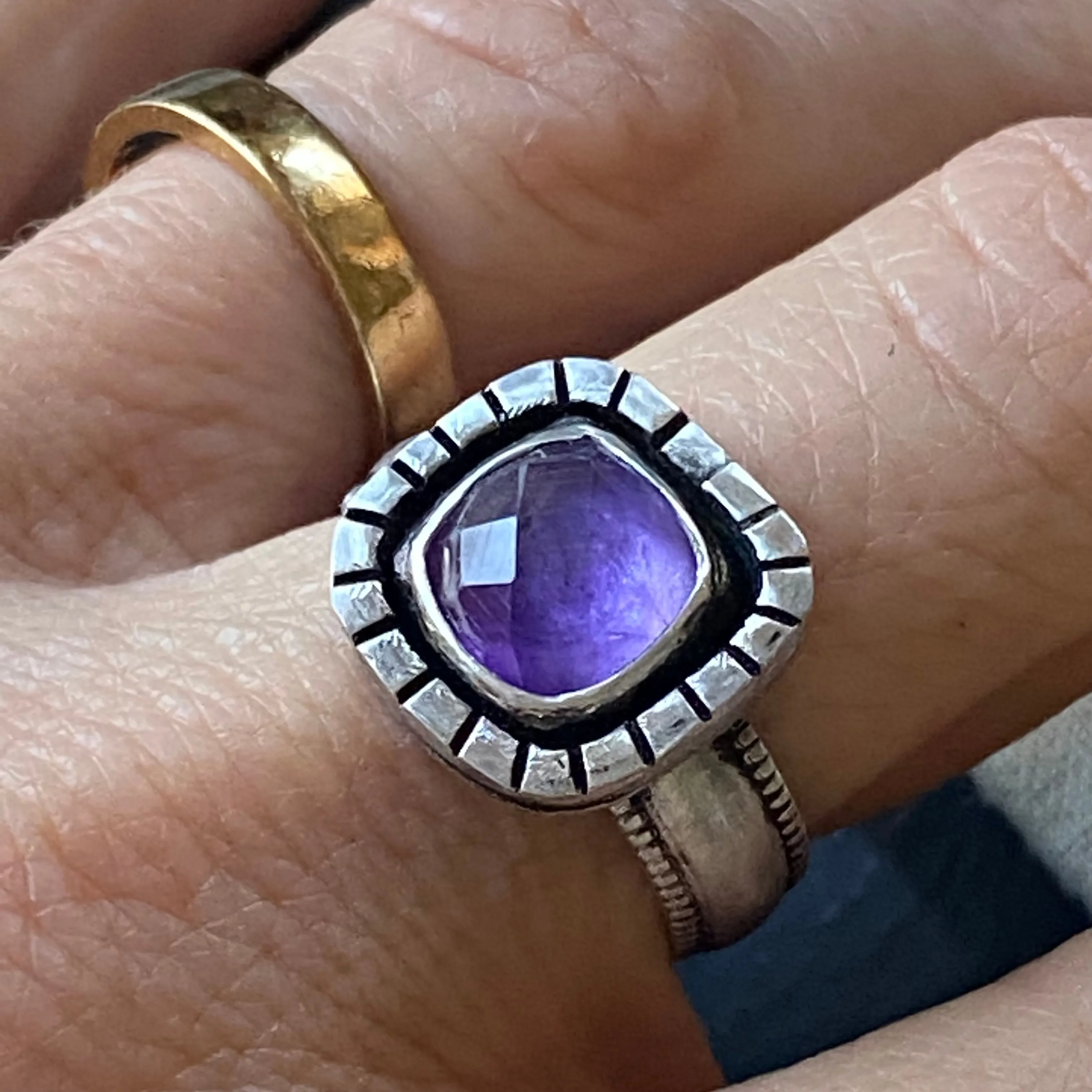 Amethyst sterling silver organically shaped raw rustic ring size 7 or 8