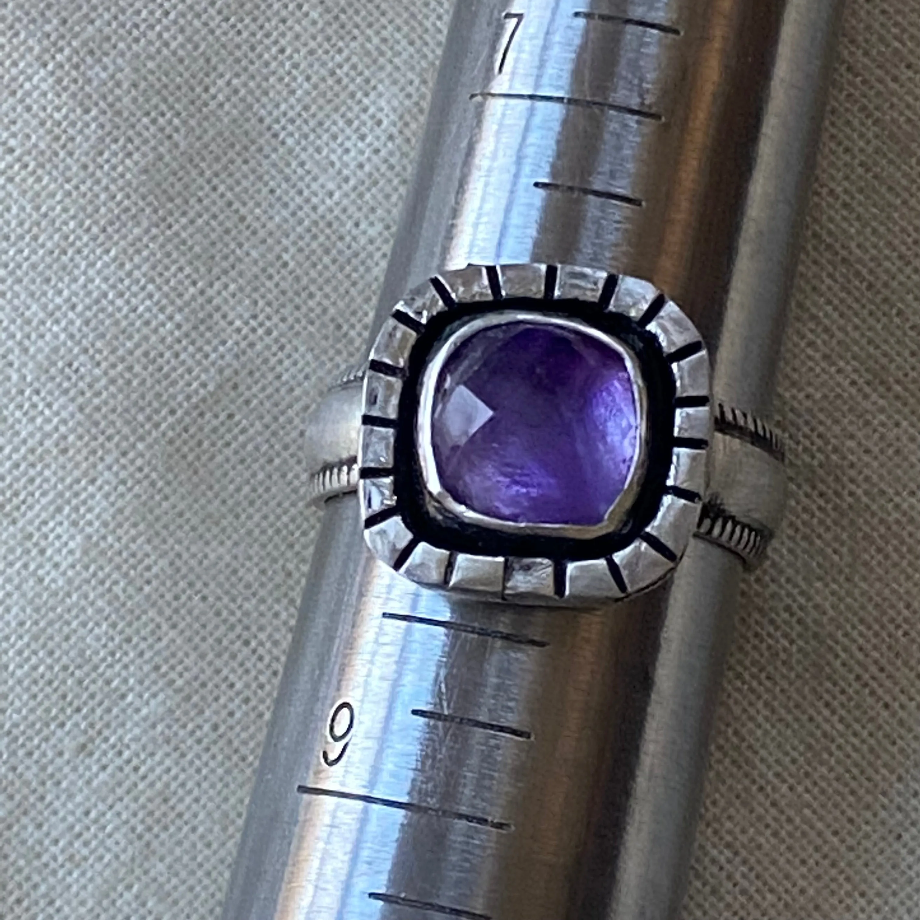 Amethyst sterling silver organically shaped raw rustic ring size 7 or 8