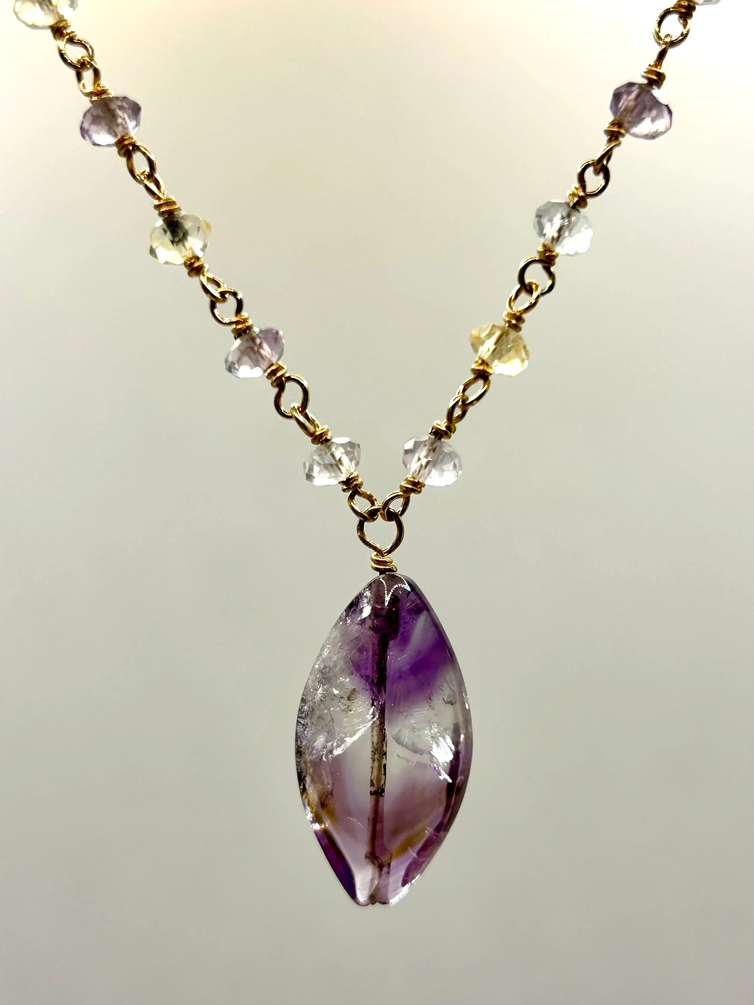 Ametrine 14k Gold Fill Chain Link Gemstone Wire Wrapped Necklace