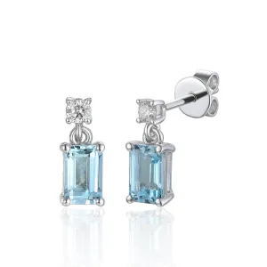 Aquamarine & Diamond Drop Earrings - White Gold