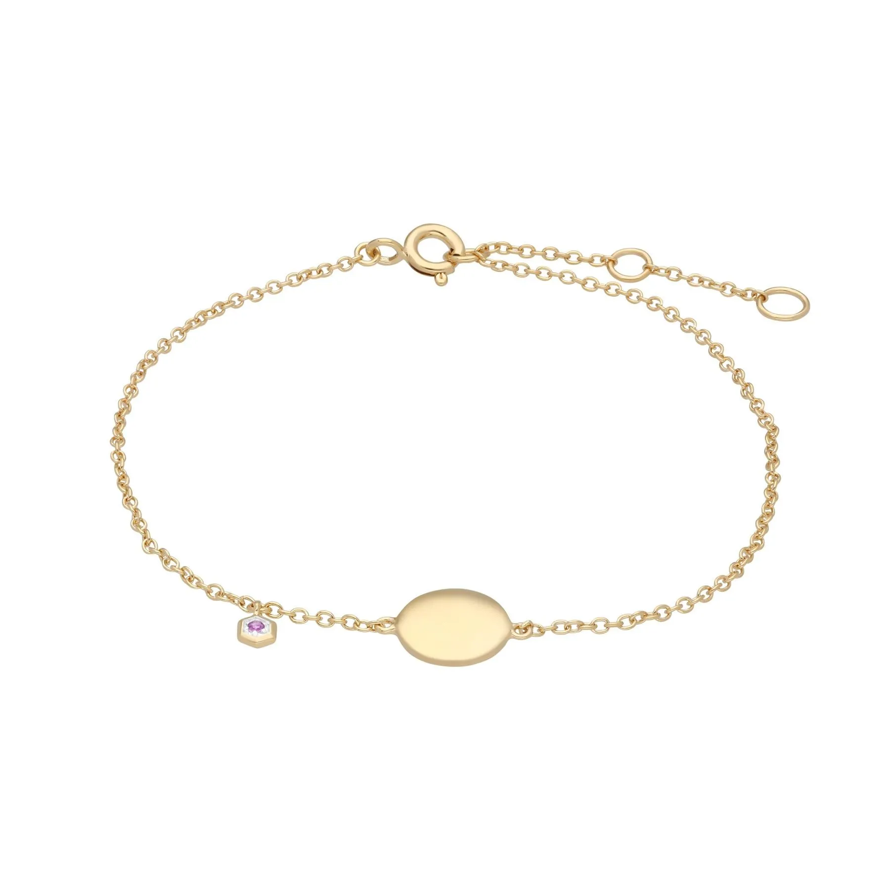 Bracelet à Graver Argent 925 Plaqué Or Jaune Améthyste