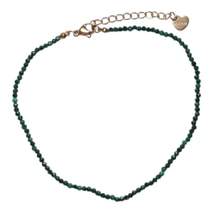 Bracelet/chaine de cheville Malachite perle facetté 2-3 mm avec fermoir acier inoxydable (référence 8)