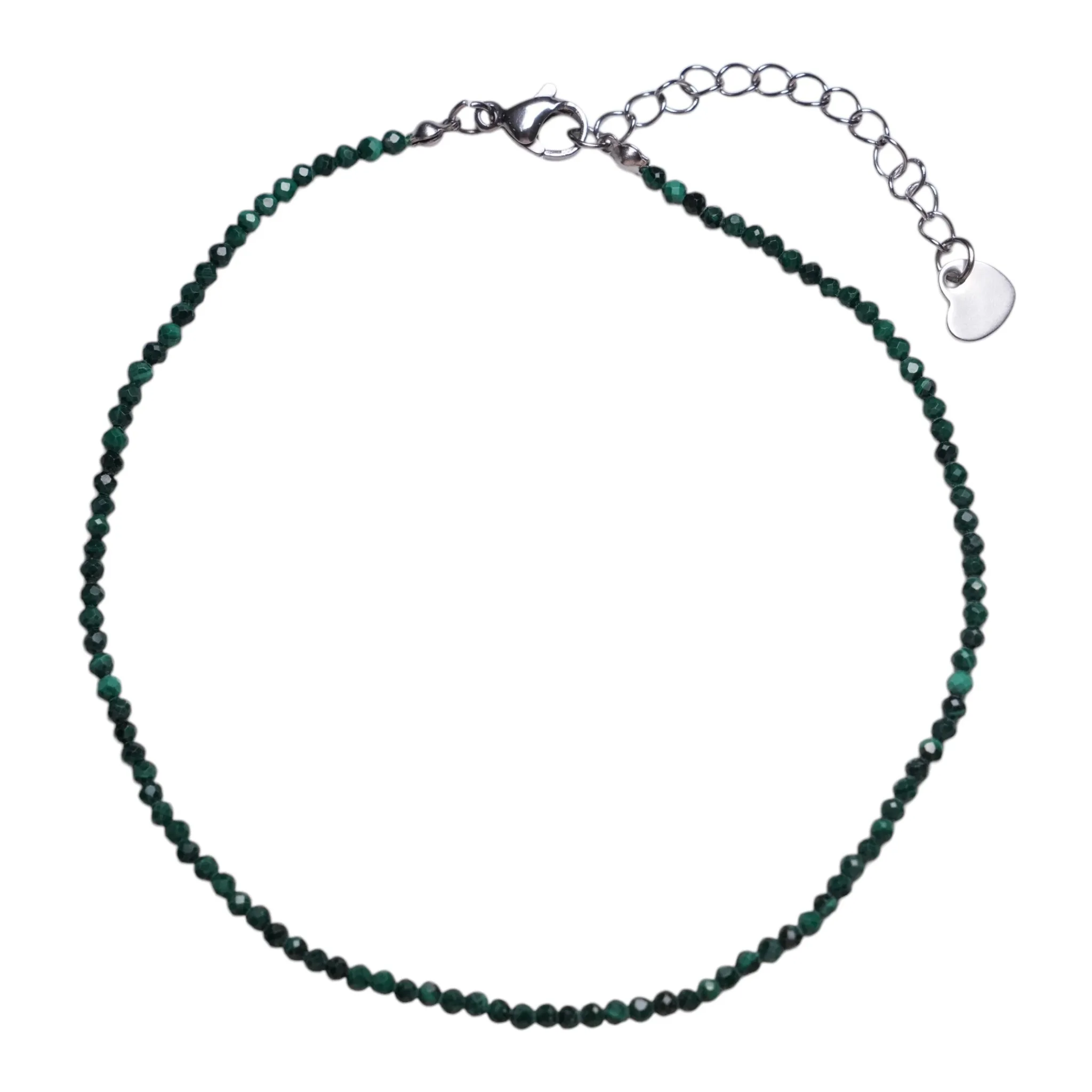 Bracelet/chaine de cheville Malachite perle facetté 2-3 mm avec fermoir acier inoxydable (référence 8)