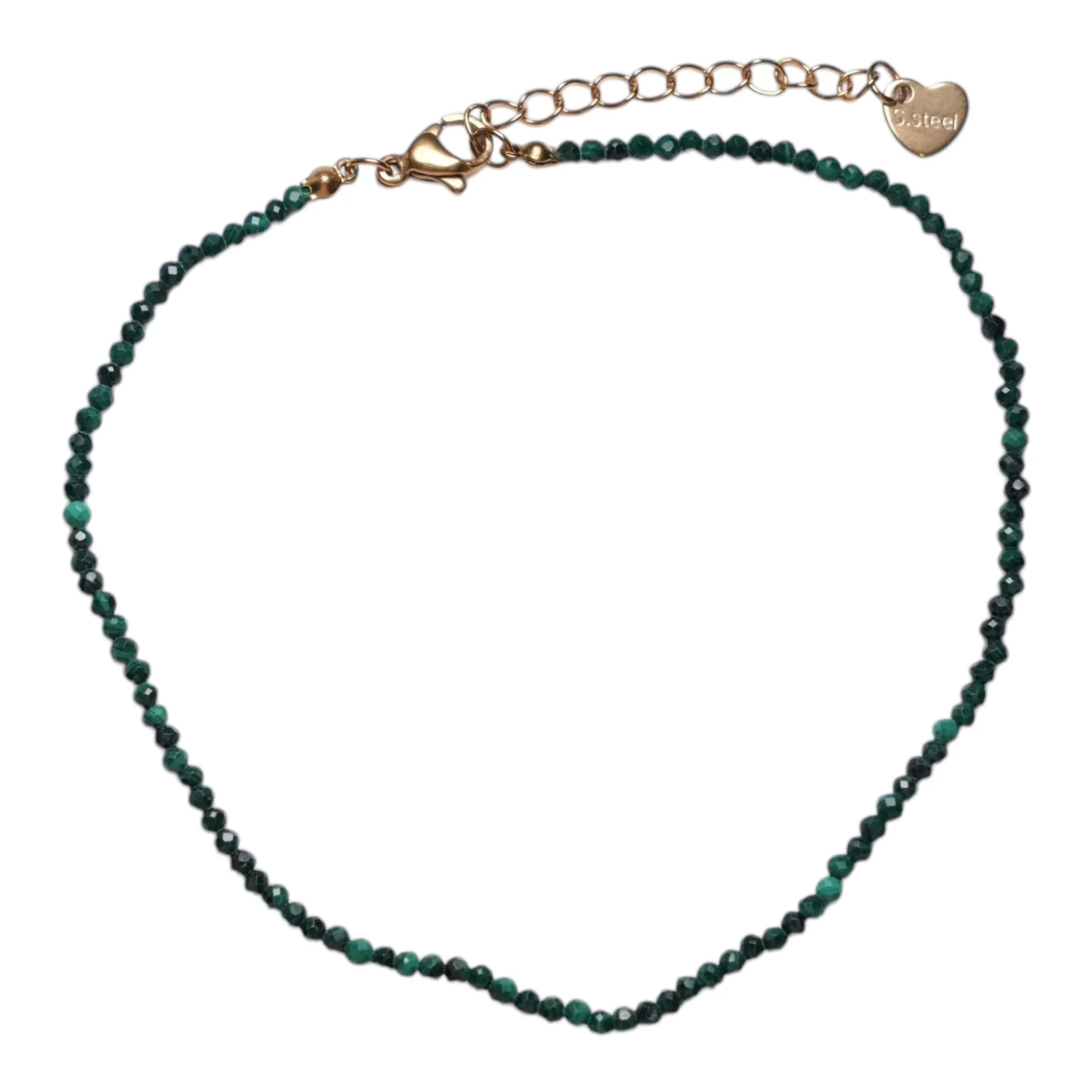 Bracelet/chaine de cheville Malachite perle facetté 2-3 mm avec fermoir acier inoxydable (référence 8)