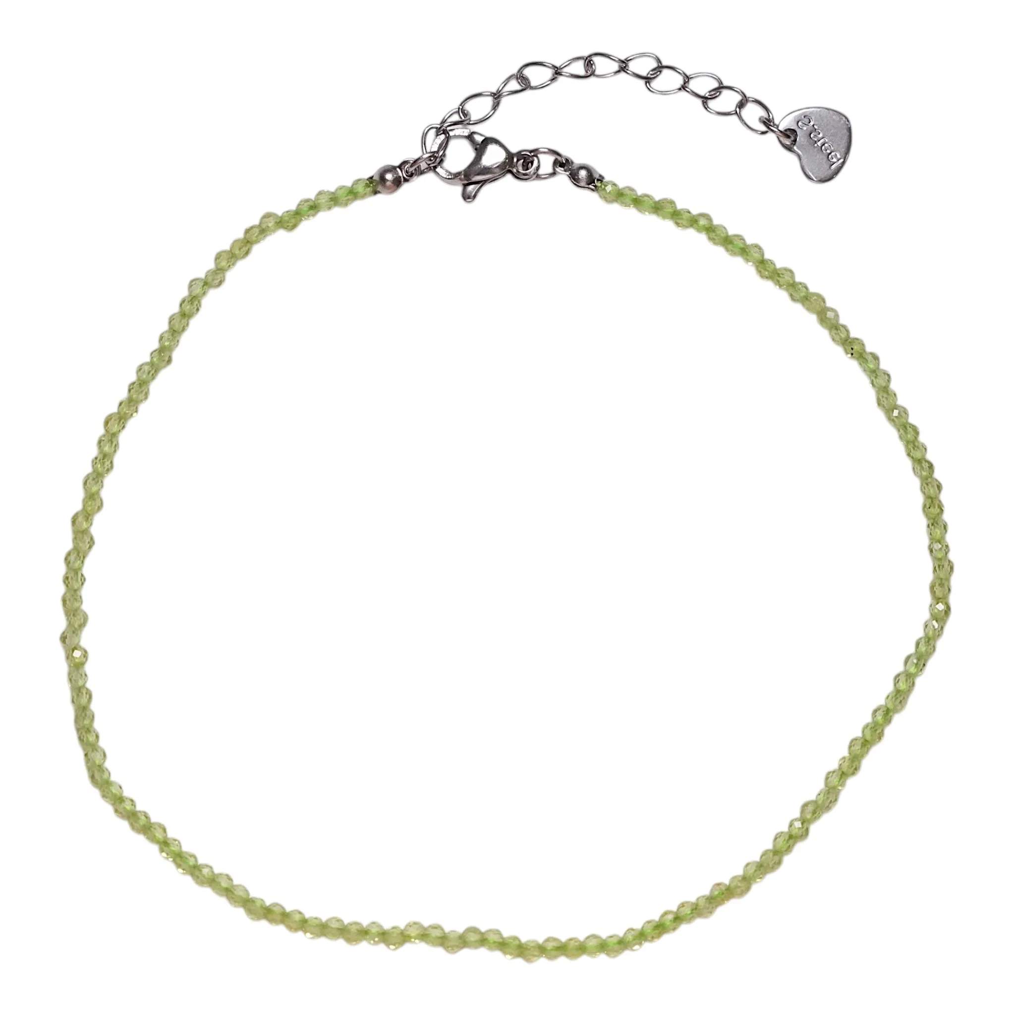 Bracelet/chaine de cheville Péridot perle facetté 2-3 mm avec fermoir acier inoxydable (référence 10)