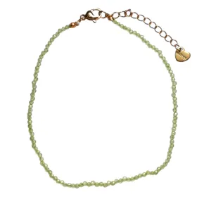 Bracelet/chaine de cheville Péridot perle facetté 2-3 mm avec fermoir acier inoxydable (référence 10)