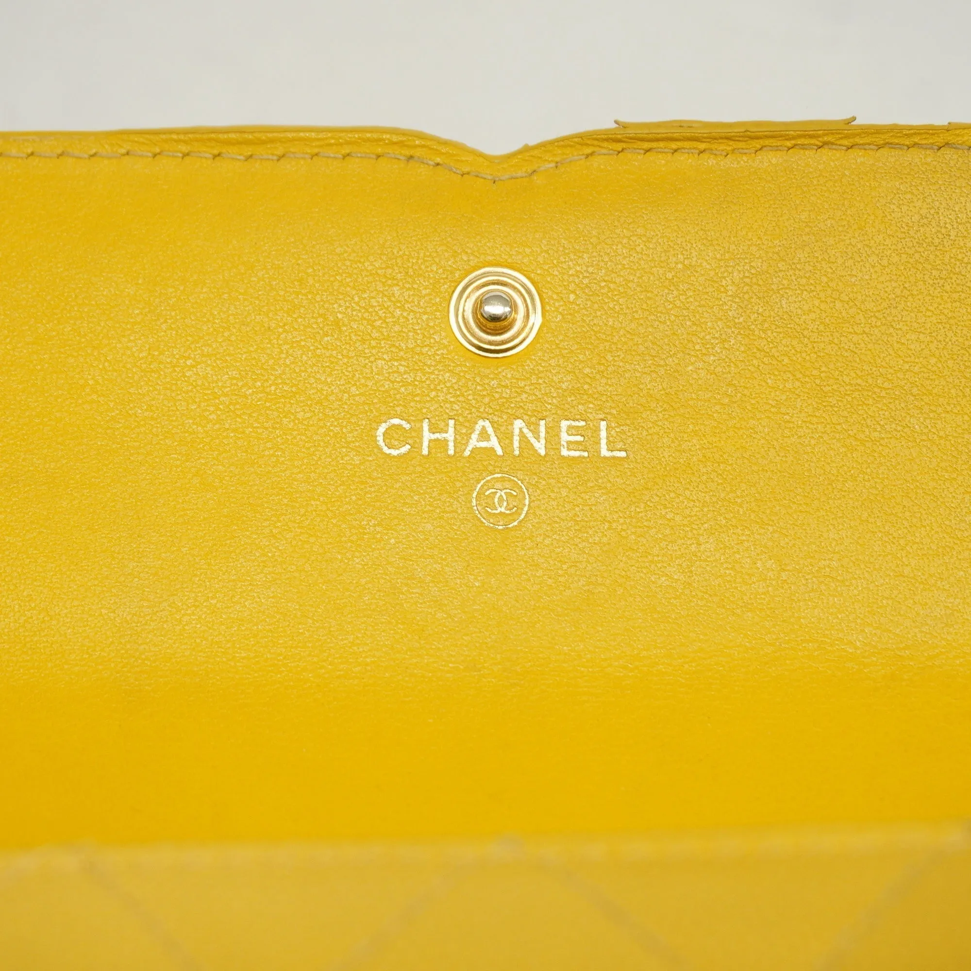 CHANEL  CC Filigree Gold Hardware Women's Caviar Leather Long Wallet Yellow