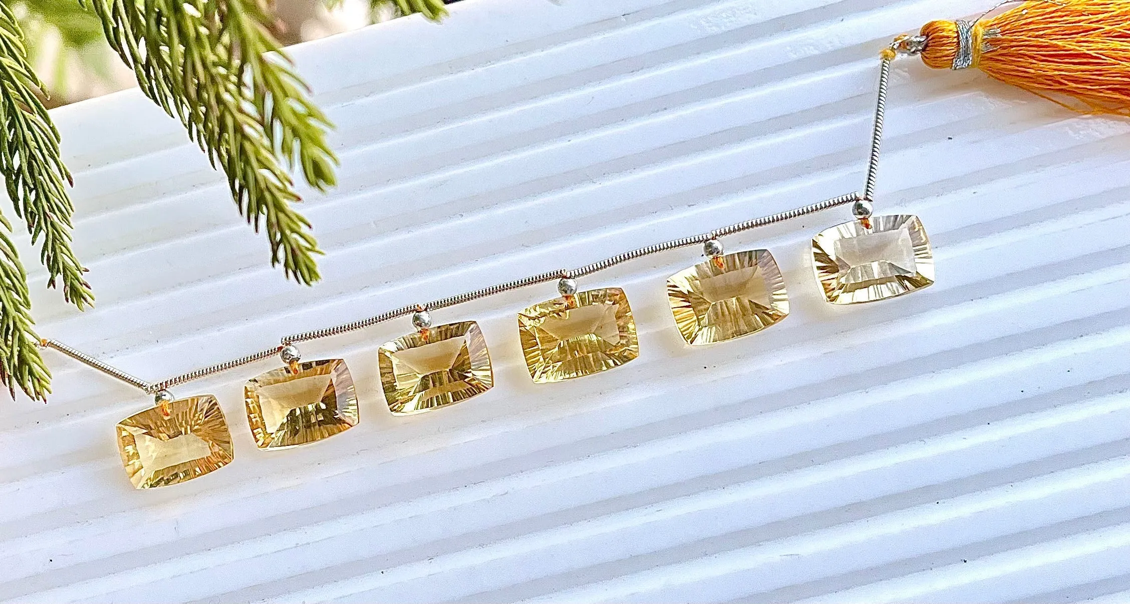 Citrine Baguette Cushion Shape Concave Cut Beads