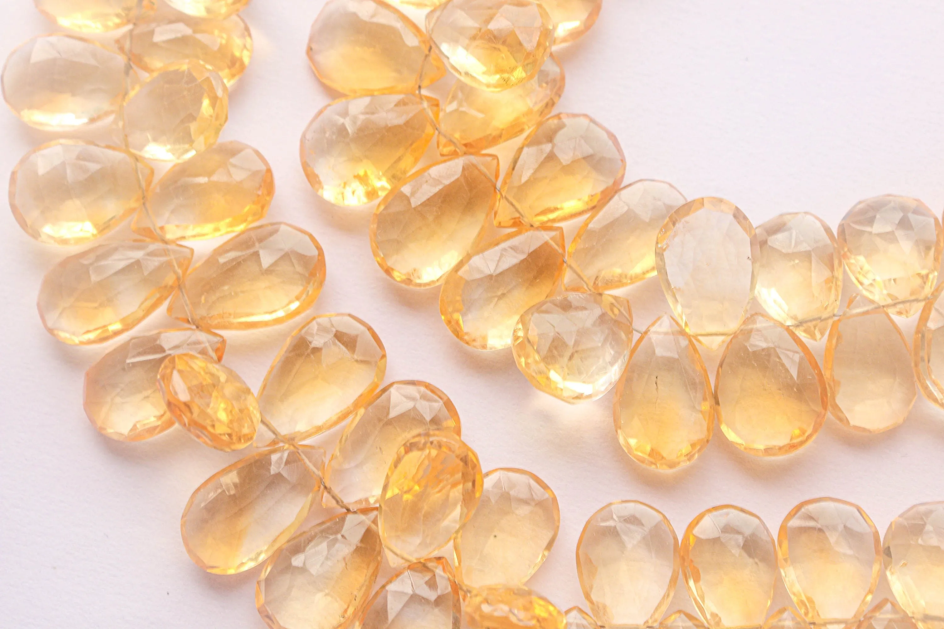 Citrine Briolette Faceted | 9x13mm | 48 Pieces Full Strand | 8 Inch | Citrine faceted pear briolette | Matching Pairs for Jewelry