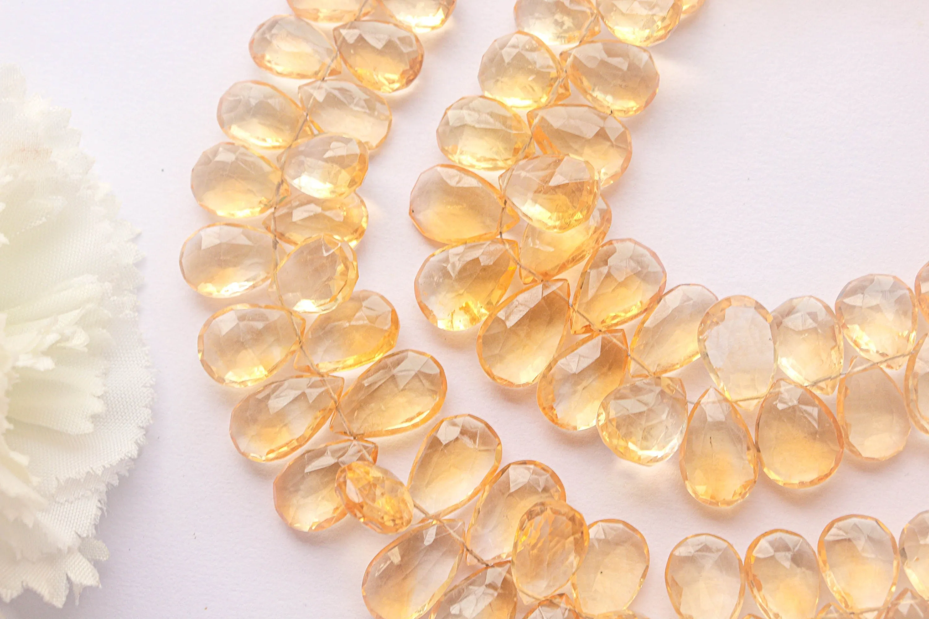 Citrine Briolette Faceted | 9x13mm | 48 Pieces Full Strand | 8 Inch | Citrine faceted pear briolette | Matching Pairs for Jewelry
