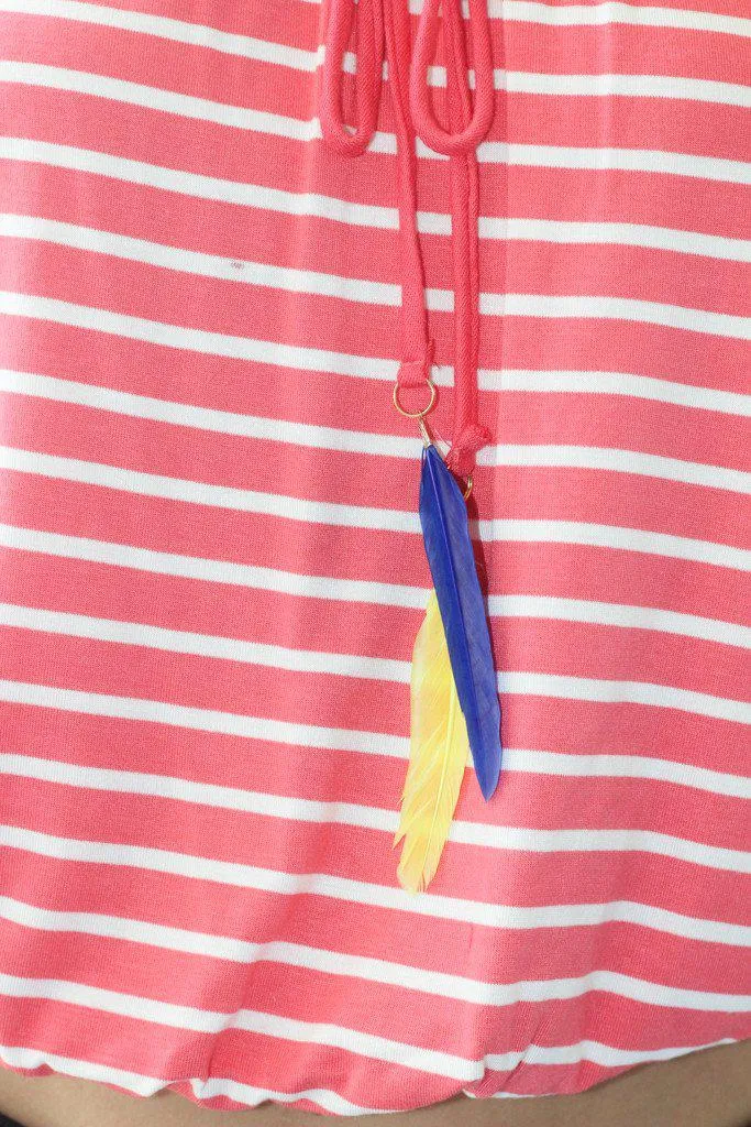 Coral Striped Strapless Top