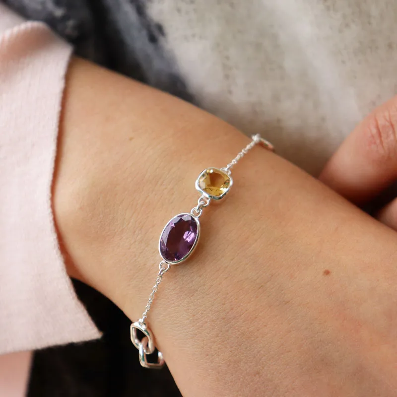 Dainty Amethyst Citrine Bracelet