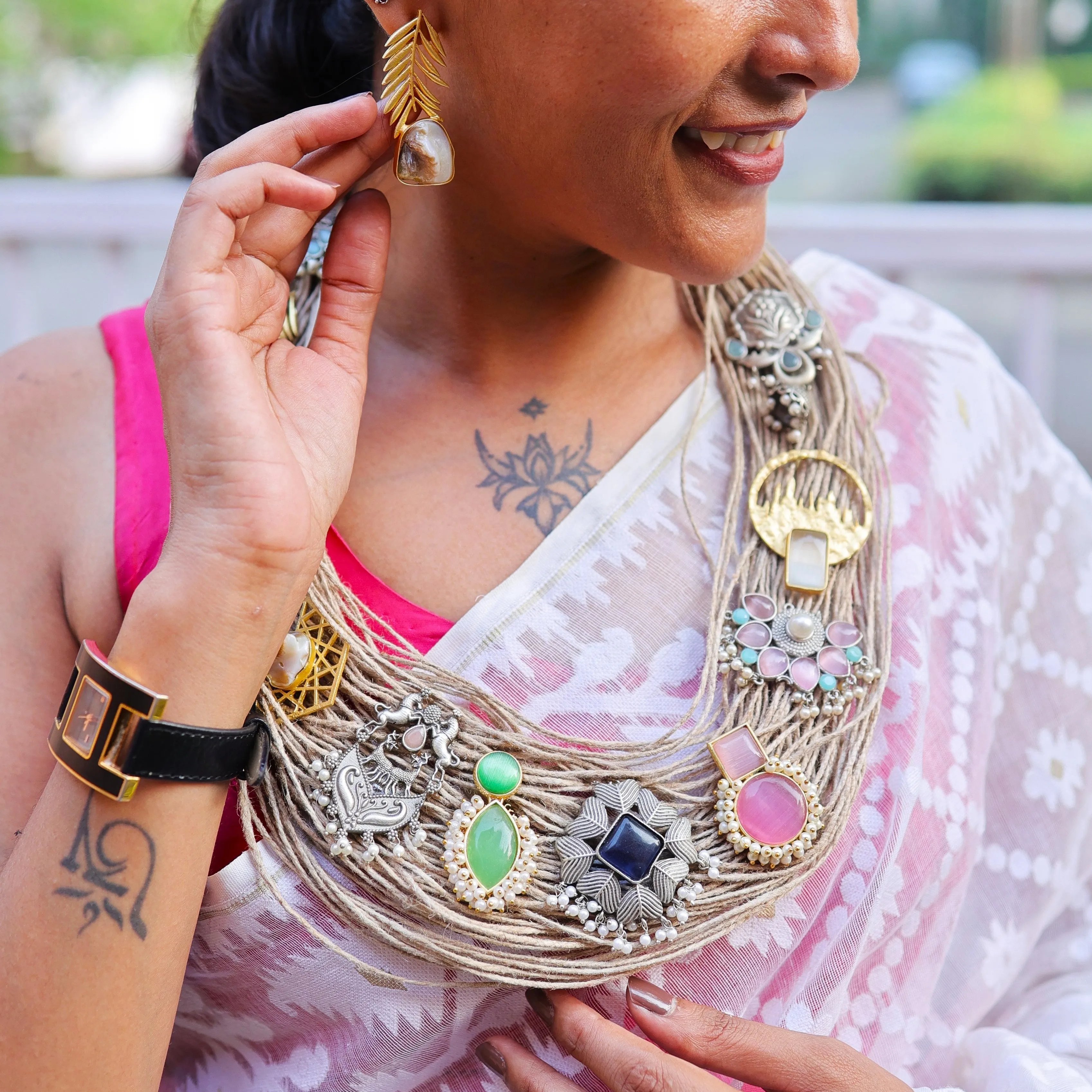 Drisana Jute Ornamental Necklace & Earrings set