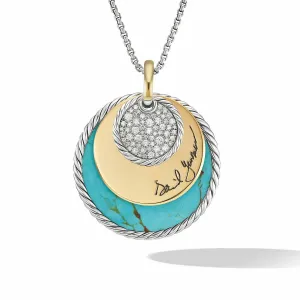 DY Elements® Eclipse Pendant Necklace with Turquoise Reversible to Green Onyx, 18K Yellow Gold and Pavé Diamonds
